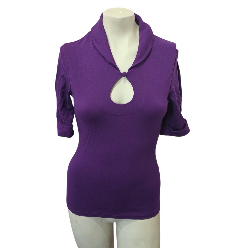 Voodoo Vixen Purple Keyhole Top Pinup Rockabilly Retro Stretch Shirt Small S